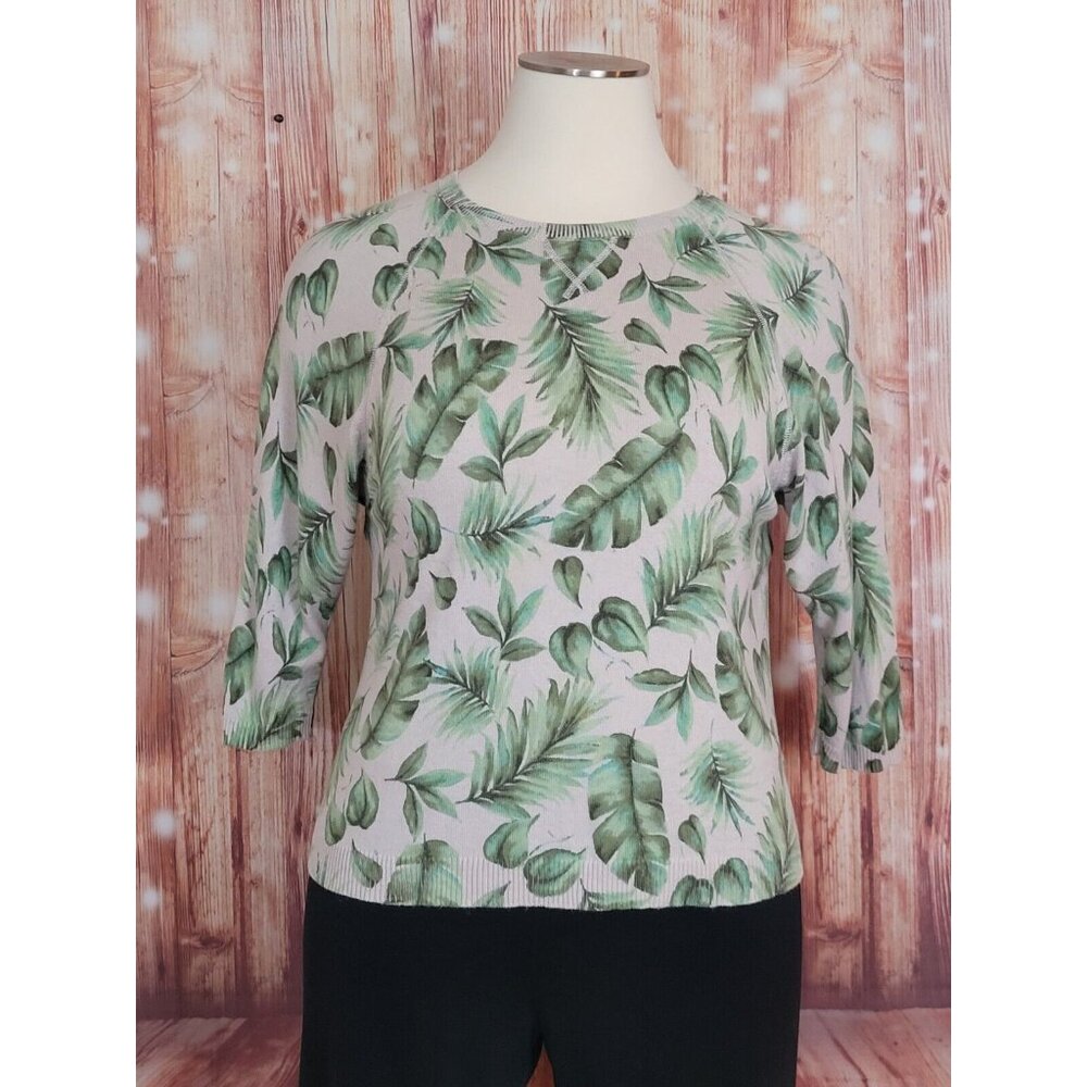 J.Jill Women Tan Thin Pullover Knit Sweater Lightweight Leaf Floral Sz 1X